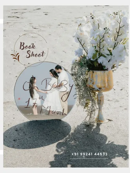 A creative announcement-style image from a beach photoshoot. This is a great example of how we can add custom text and graphics to your photos for a special touch.