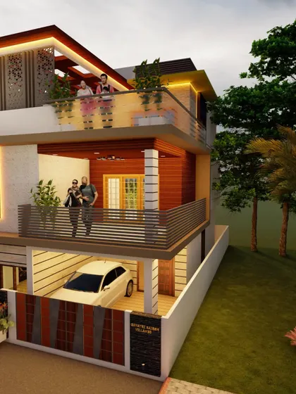 A dusk render of the home, creating a warm and inviting feel.