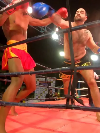 A powerful right hand finds its mark. This is the result of countless hours of pad work and sparring.