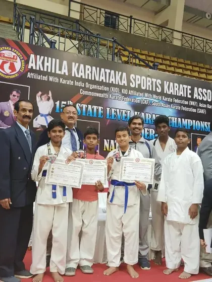 My students on the podium at the 15th State Level Karate Championship 2024, an important event for national selection.