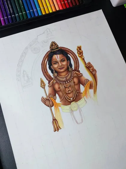 Another view of the Ram Lalla sketch after 18 hours of work. The details on the face and upper body are becoming more refined.