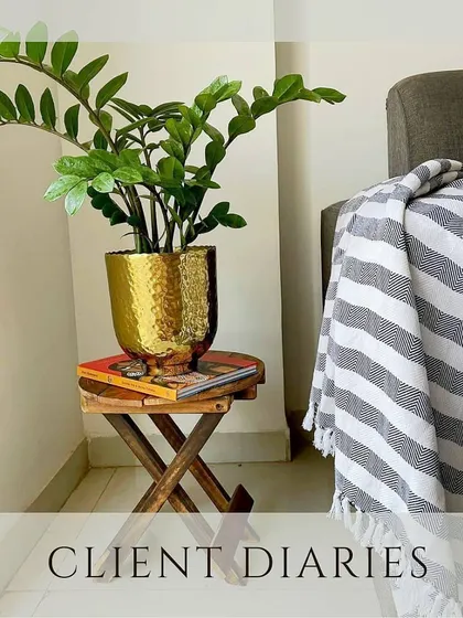 It's always a joy to receive photos from customers. Here, my hammered gold planter is styled beautifully on a small wooden stool, creating a simple yet elegant green corner.