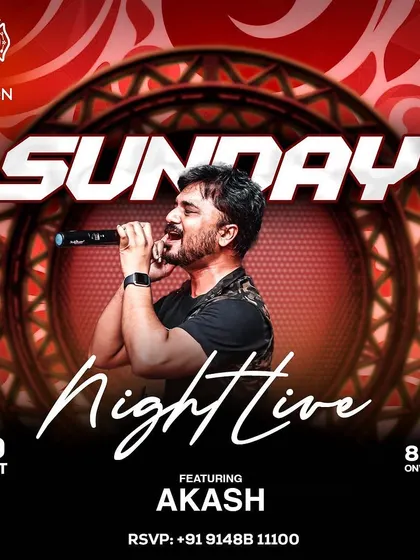 Get ready to unwind this Sunday night with live music featuring the talented Akash. Join us for an evening of soulful melodies.