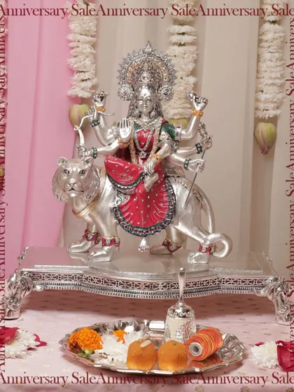 A pure silver Mata Rani moorti, radiating grace and power. This idol, part of my 10th-anniversary sale, is a testament to timeless craftsmanship, designed to bring divine blessings into your home.