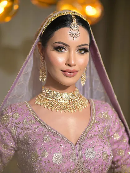 A smudged kohl look paired with a lavender lehenga. This shows how to add a touch of drama to a soft, pastel outfit.