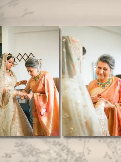 A heartwarming moment between the bride and her mother, who helps her with her bangles before the ceremony.