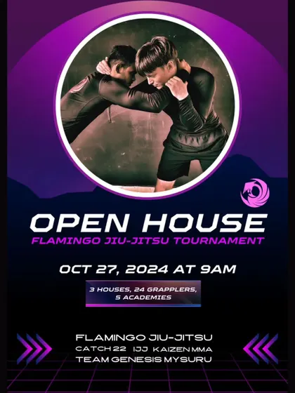 We love competing. Here's a poster for the Flamingo Jiu-Jitsu tournament where our grapplers went head-to-head with other top clubs in Karnataka.