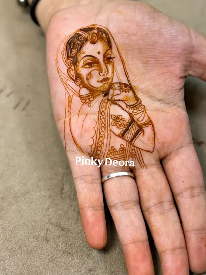 The outline of the ghoonghat bride portrait. This image shows the clean and confident lines that form the base of this graceful and traditional design.