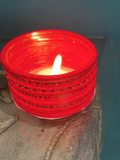 A beautiful diya holder made by one of the children using bangles. Our Diwali craft sessions are all about creating light and beauty.