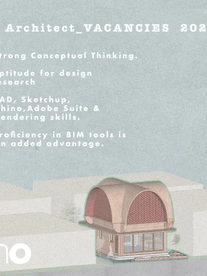 This post from 'no architects' in Kollam, Kerala, details the qualifications for a Junior Architect, including an aptitude for design research and BIM tools.