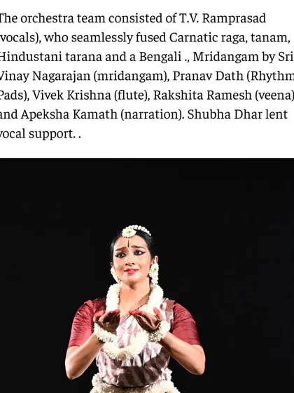 The review noted the incredible live orchestra that fused Carnatic and Hindustani elements. The music, composed by T.V. Ramprasad, was the foundation upon which the choreography was built.