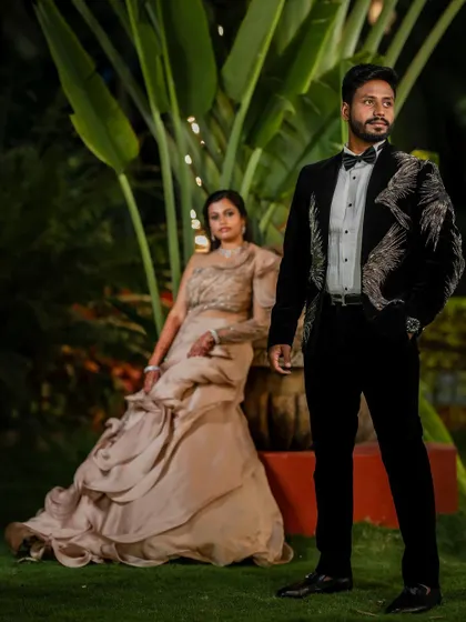 A stylish reception look. We love capturing the glamour and fun of the evening party, from the designer outfits to the happy, candid interactions.