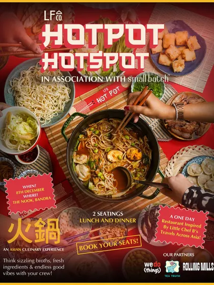 The official poster for our Hotpot Hotspot event, detailing the date, venue, and partners. This graphic provides all the necessary information for guests to book their seats for this unique Asian culinary experience.