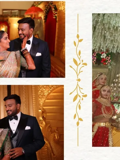 A creative collage showcasing different moments from a grand reception. This format is a great way to tell a small story within a single image.