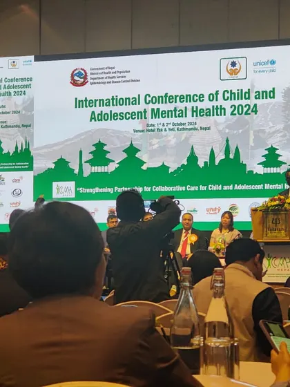 We were proud to present our work at the International Conference on Child and Adolescent Mental Health 2024 in Kathmandu, Nepal. This image shows the main stage where global experts gathered to discuss collaborative care.