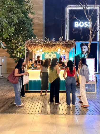 A wider view of our pop-up bar at Jio World Drive, showing how our setup becomes a natural gathering spot for event attendees.