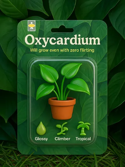 The Oxycardium is a glossy, tropical climber that will grow even with zero flirting. It's a forgiving and fast-growing plant, perfect for adding lush greenery to shelves and hanging baskets.