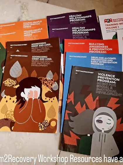 The resources have arrived. These workbooks are part of the Rhythm2Recovery workshop, covering topics from workplace development to addressing grief and loss. This is a hands-on course that equips you with practical tools.