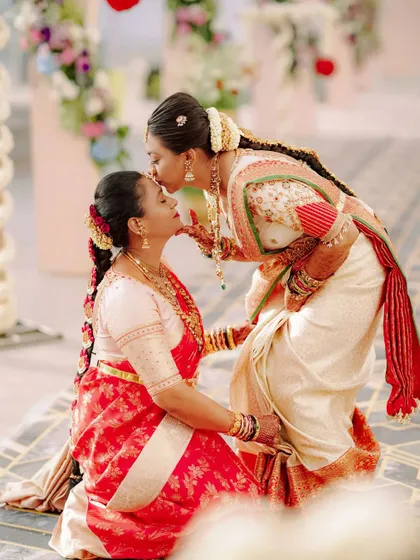 A touching moment between a bride and her mother. I had the honour of doing makeup for both, creating looks that were complementary and celebrated their special bond.