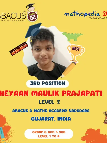 Heyaan Maulik Prajapati from Vadodara, Gujarat, securing 3rd Position.