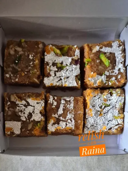 A small box containing six pieces of Moong Daal Barfi. This is a great option for a small, personal indulgence or a sample tasting.