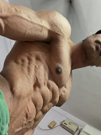An extreme close up of my shredded obliques and serratus anterior. This is the "peeled" look that bodybuilders strive for.