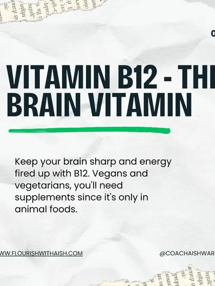 Vitamin B12 is the brain vitamin. It's essential for nerve function and energy. Since it's found almost exclusively in animal foods, vegetarians and vegans often need to supplement to avoid deficiency.