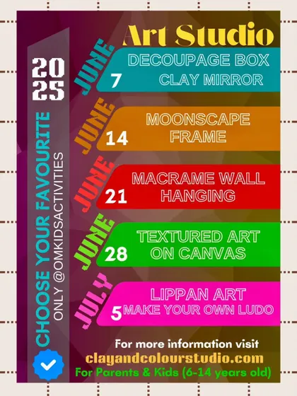 Here is a look at my upcoming summer art schedule, packed with a variety of creative projects for parents and kids. From Decoupage and Macrame to Textured Art and Lippan Art, there is a new skill to learn every week.