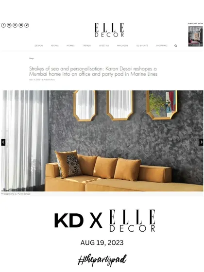 The online feature from Elle Decor for "The Party Pad," titled "Strokes of sea and personalisation."