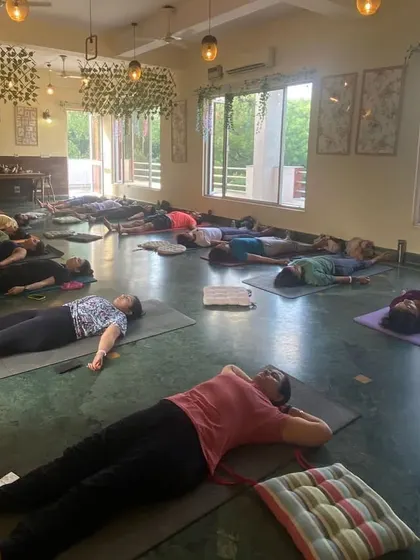 The final relaxation in Savasana. A crucial part of every class to integrate the practice and find deep rest.