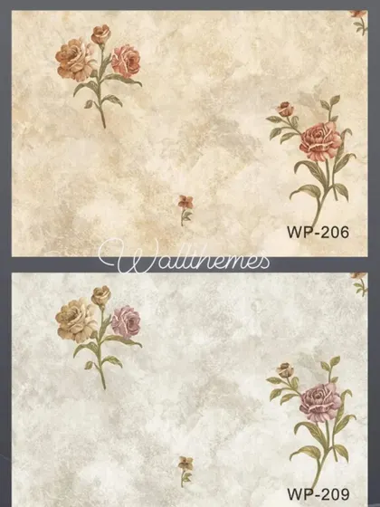 Two color variations of a vintage-style rose wallpaper design.