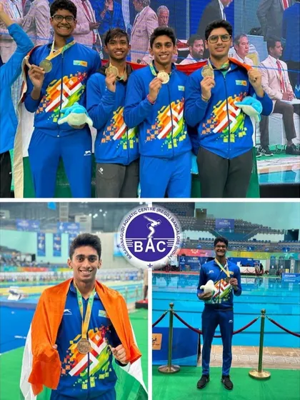 Akash Mani and Aneesh Gowda after securing gold for India in the Medley relay.