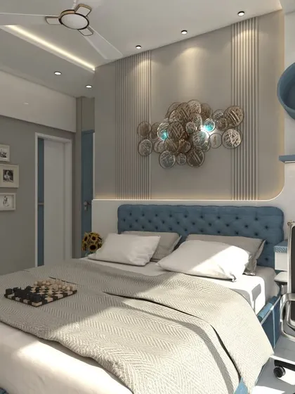 A bedroom concept render that focuses on personalization, showing how a gallery wall and specific furniture pieces will look. This process ensures the final space truly reflects the client's personality.