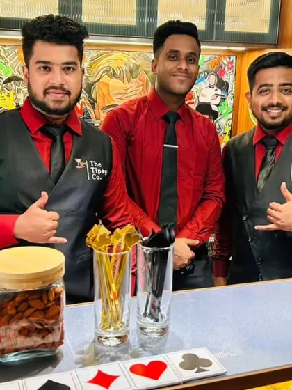 Three of our team members ready for a casino-themed party. Their enthusiasm and professional appearance are key parts of the premium service we provide.