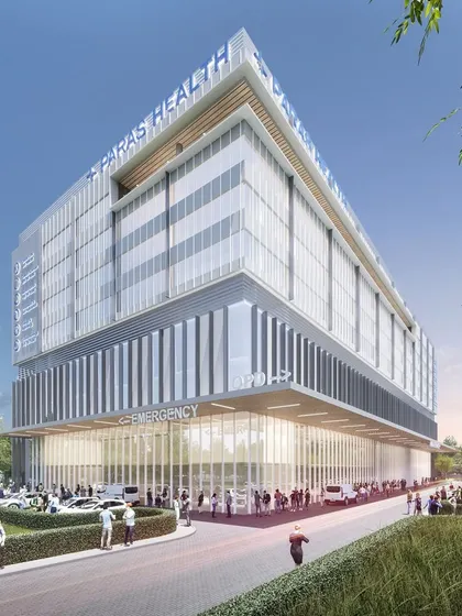 This rendering of the upcoming Paras Health tertiary care hospital in Ludhiana shows a modern facility designed to expand access to quality healthcare. The design is rooted in compassion, affordability, and clinical excellence.