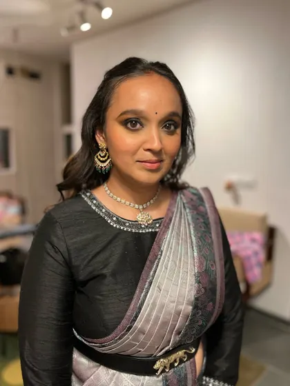 This client wanted a dramatic eye for her party. The intense smokey eye is balanced by glowing skin and a softer lip, making her eyes the main focus.