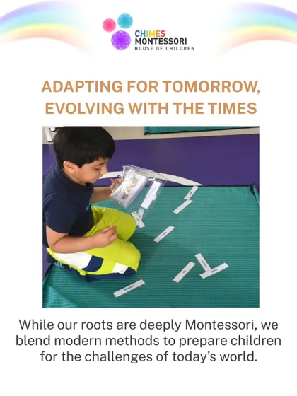 We blend modern methods with our deep Montessori roots. Here, a child works on a language activity, adapting to the challenges of today's world.