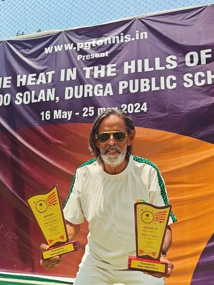 The performance just keeps getting better. Here is one of our senior players with his singles and doubles trophies from the MT100 tournament in Solan.