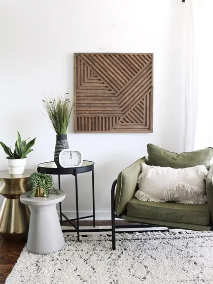 A smaller, square version of our geometric wood art, ideal for smaller spaces or as part of a larger gallery wall.