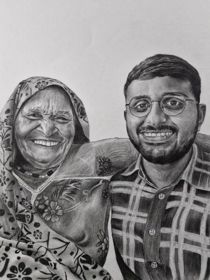 A special commissioned portrait of a grandson and his grandmother. I love capturing the bond between generations in a detailed, realistic pencil drawing.