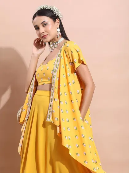 A duplicate of the full-length yellow outfit, emphasizing its flowing silhouette and vibrant color.