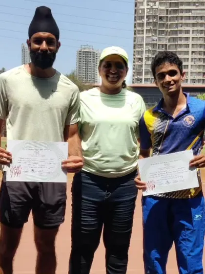 A proud moment with my athletes Sahib Singh and Kaushik Kamat after they secured gold and silver in the 100m run. Their dedication is truly inspiring.