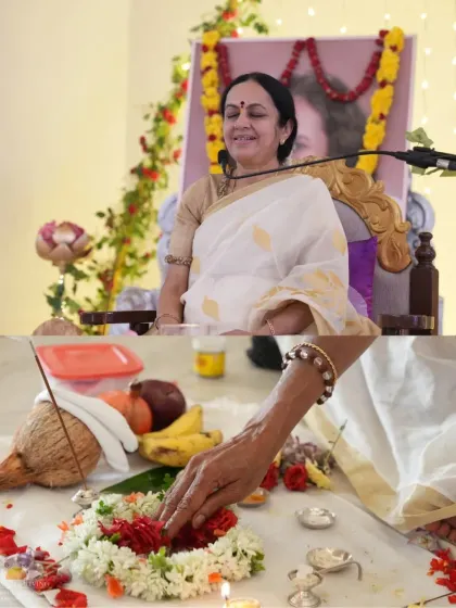 A collage from the Guru Purnima celebration, showing the puja being performed. The ceremony is a physical manifestation of the gratitude we feel for the knowledge that has transformed our lives.