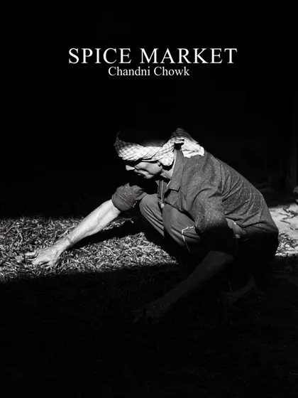 A worker sorts spices in the shadows of Khari Baoli, Old Delhi. I used the dramatic shaft of light to highlight the human element that keeps this ancient market alive, a classic example of my documentary street photography style.
