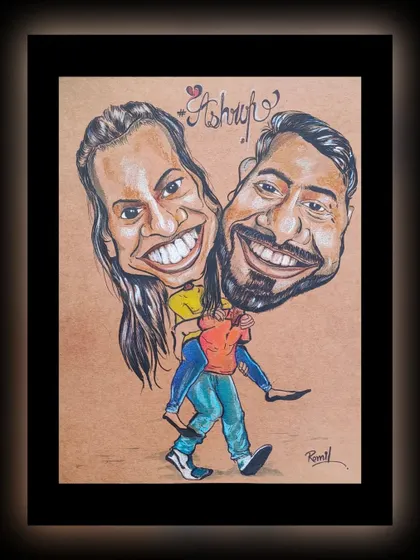 The finished couple caricature, a heartwarming piece that shows the bond between two people with a fun twist.