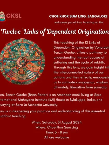 Venerable Tenzin Gache offers a teaching on the "Twelve Links of Dependent Origination." This essential teaching reveals the root causes of suffering and the pathway to liberation from samsara.