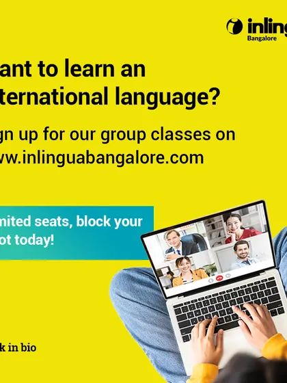 A direct call to action for those wanting to learn an international language. This visual, showing an online group class, highlights the accessibility of our programs and encourages users to sign up.