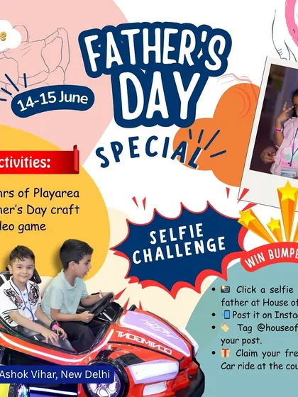 A Father's Day special filled with activities and a selfie challenge. Kids get to enjoy the play area, make a craft for dad, and win a free bumper car ride.