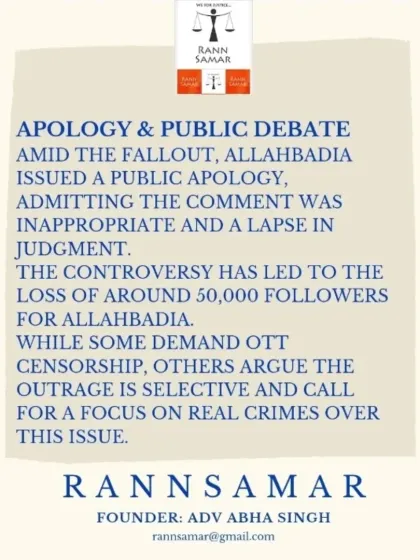 Following the public backlash and legal action, Ranveer Allahbadia issued a public apology. This controversy has ignited a larger public debate about the need for OTT censorship versus selective outrage.
