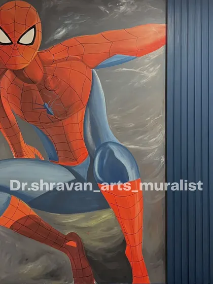 A quick and powerful Spiderman mural for an energetic kid's room. Bringing superheroes to life on a wall is a great way to make a child's space feel truly special.